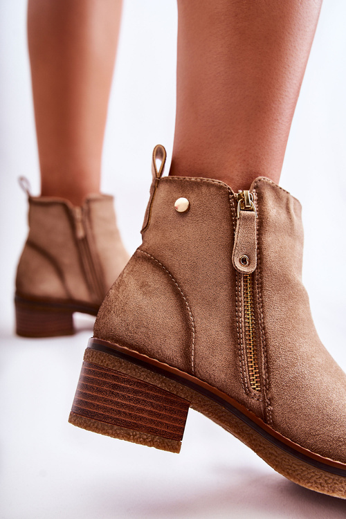 Semišové kozačky na nízkém sloupku Béžová Laurisa