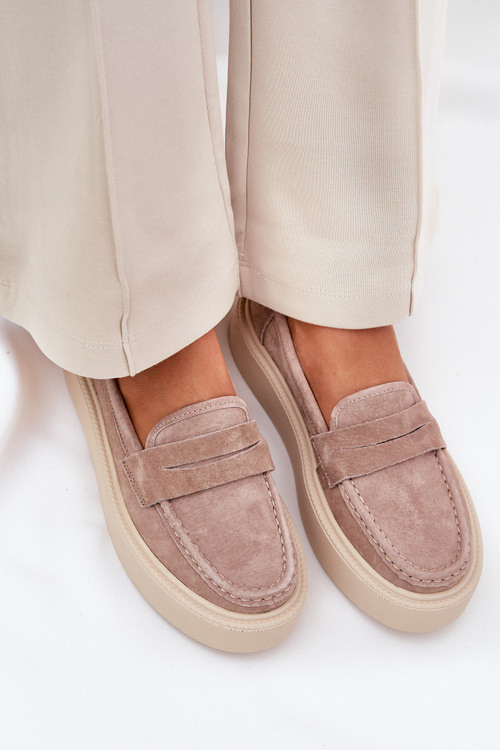 Dámské semišové mokasíny na platformě Vinceza 79535 béžové