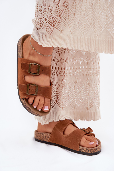 Semišové sandály na korkové podrážce s přezkami Camel Tavira