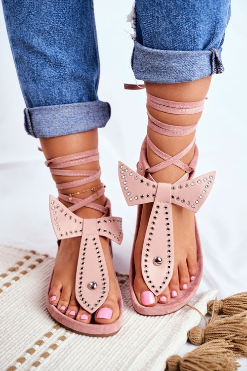 Lu Boo Dámske zviazané sandále Flip -flops prášková ružová mara