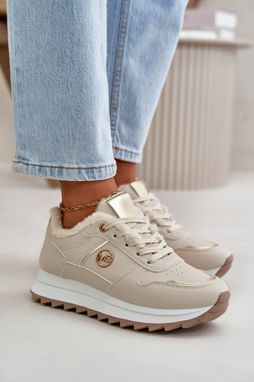 Dámské Sportovní Boty Zateplené Kožíškem Na Platformě Světle Béžové Lerisas