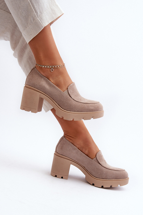 Dámske čižmy z eko-semišu na opätku a platforme béžové Arablosa