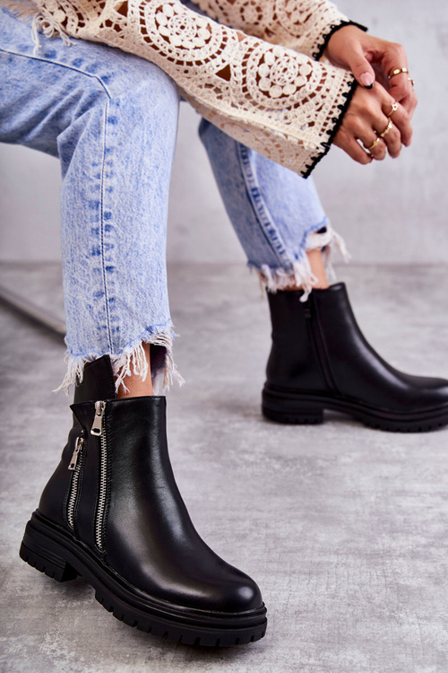 Dámské kožené kozačky na zip Černá Navarra