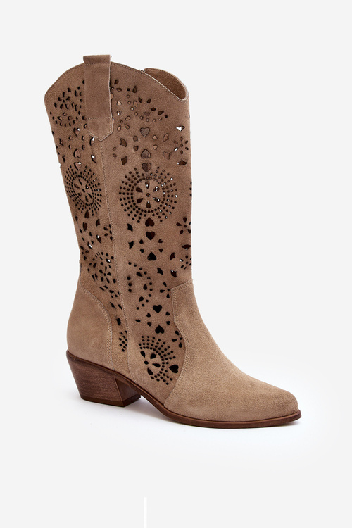 Zazoo 3396 Semišové Prošívané Polokozačky Světle Béžové