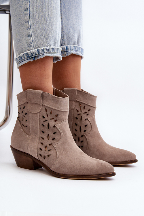 Zazoo 2870 Zamszové čižmy s nízkym opätkom a výstrihom na členok béžové