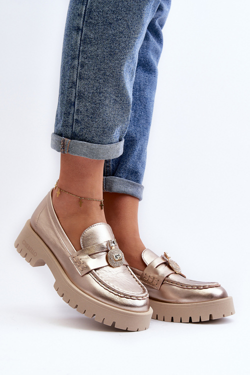 Kožené polobotky mokasíny s ozdobou CheBello 4291 zlaté