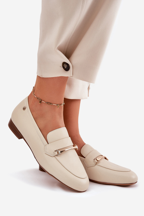 Kožené Polobotky Mokasíny Dámské Maciejka K6809-04 Béžové