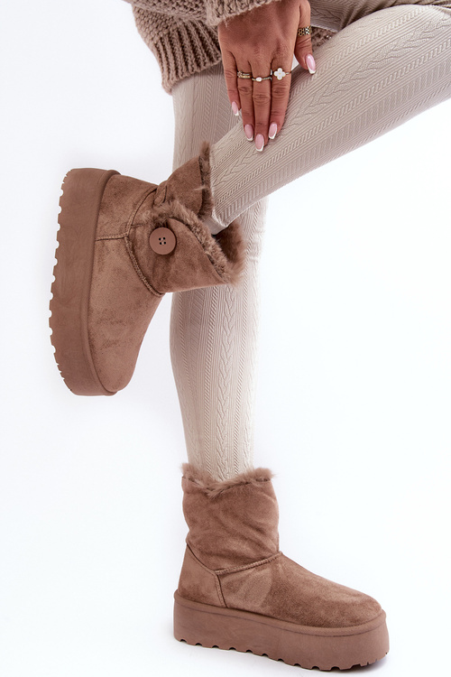 Dámske snehové topánky na plošine s kožou béžovou wikas