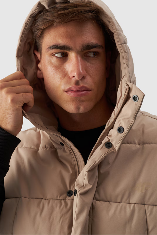Pánský Péřový Bezrukávník S Kapucí Béžový 4FWAW24TVJAM144-83S