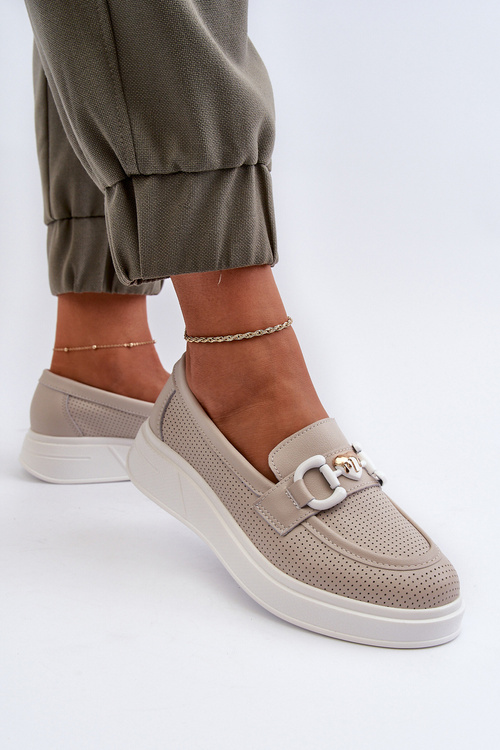 Dámské kožené mokasíny na platformě béžové S.Barski LR720