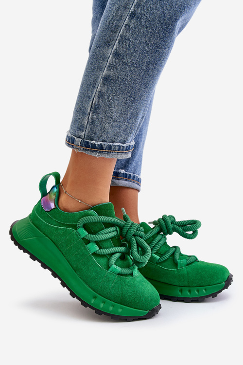 Dámské Velurové Tenisky S Hlavním Šněrováním Artiker 55C0099 Zelené