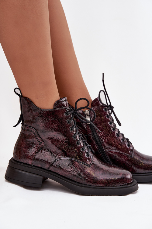 Lakované kožené dámské boty na klínu D&A LZ52-954 bordó