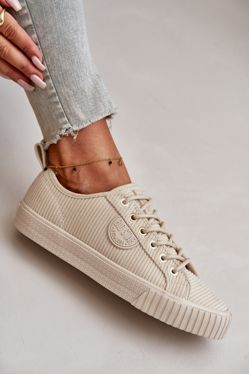 Dámske Zateplené Kordurové Tenisky Big Star OO274812 Hi-Poly System Béžové