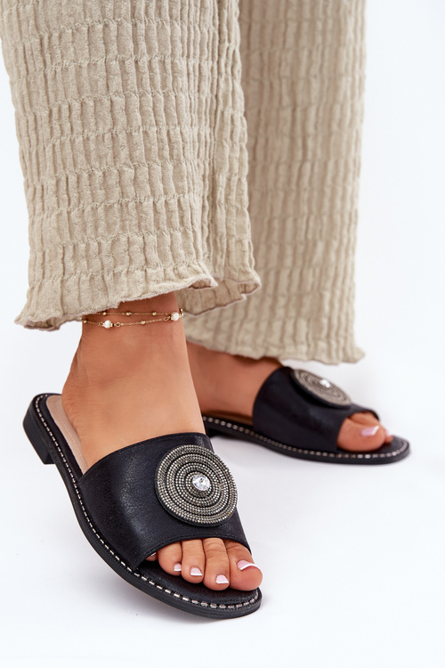 Dámske Plátené Sandále S Ozdobou S.Barski KV51-013 Čierne