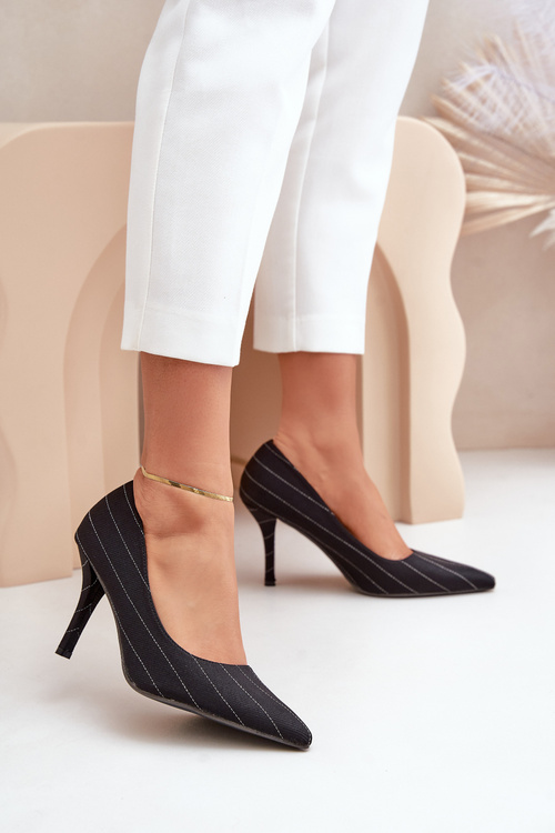 Materiálové Dámské Lodičky V Proužku Černé Tifidra