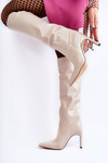 Kožené Holínky Na Jehlové Podpatky Béžový Rissa