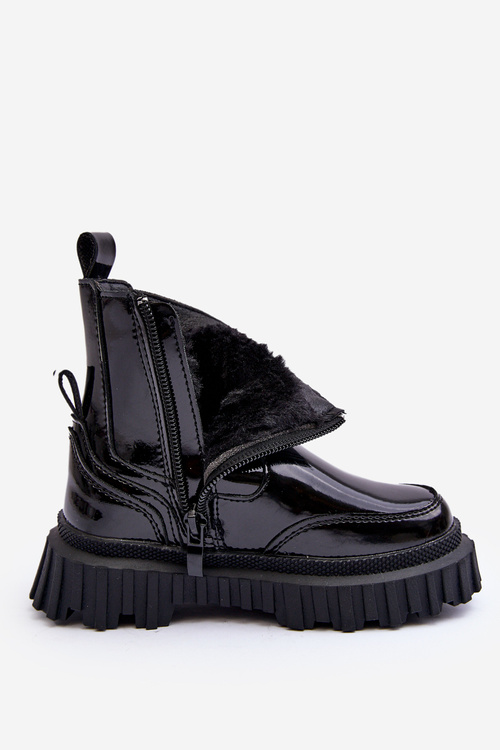 Lakované dětské boty s zipem oceněnými černými Jolynn