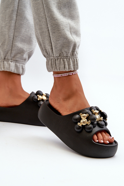 Dámske Piankové Žabky S Ozdobami Na Hrubej Podošve Čierne Bremavia