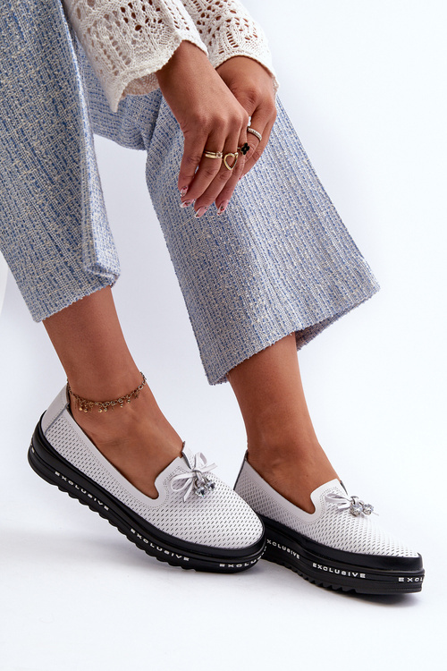 Dámske Kožené Mokasíny Na Platforme S.Barski LR400 Biele