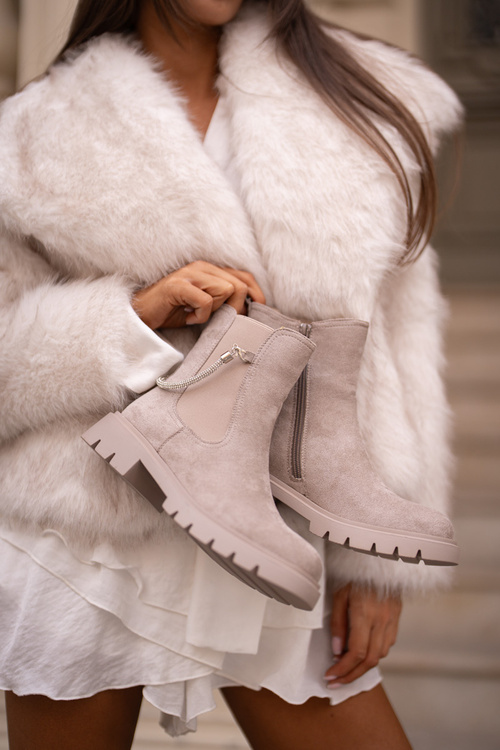 Zateplené členkové topánky na zips s ozdobným pásom béžové Labenne