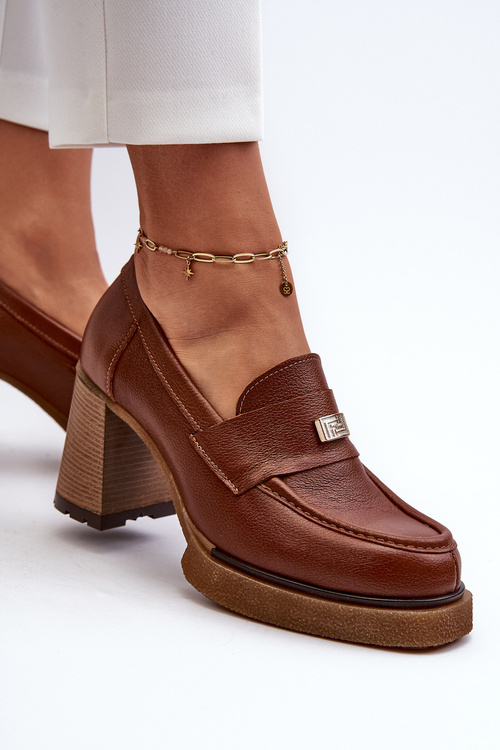 Zazoo 20169 Kožené Polobotky Na Podpatku Hnědé