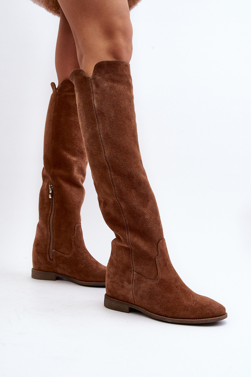 Zazoo 3407 Zamszové Čižmy po Kolena na Plochej Podrážke Čierne