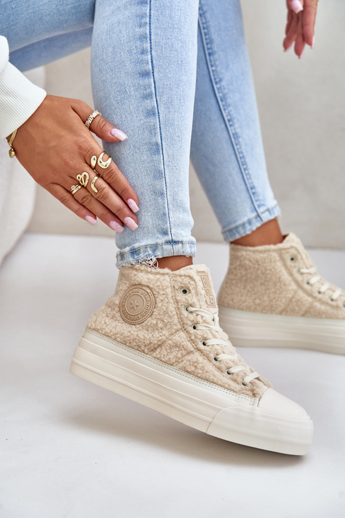 Zateplené Dámske Tenisky S Kožušinou Typu Baran Big Star OO274A444 Béžové