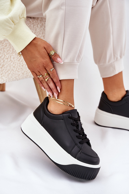 Tenisky Na Masivní Platformě Hladké Černé Tirvanis