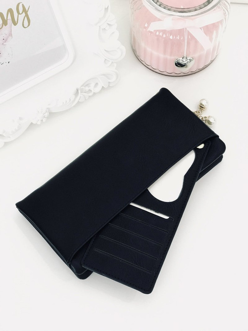 Large Women's Black Trendy Wallet Gold Zipper