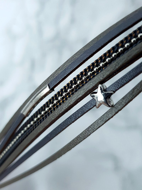 Dámský náramek kožený řemínek Šedá hvězda Michiko