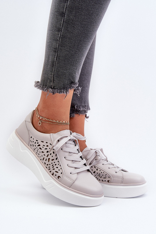 Dámské šedé kožené tenisky na platformě Peilaeno