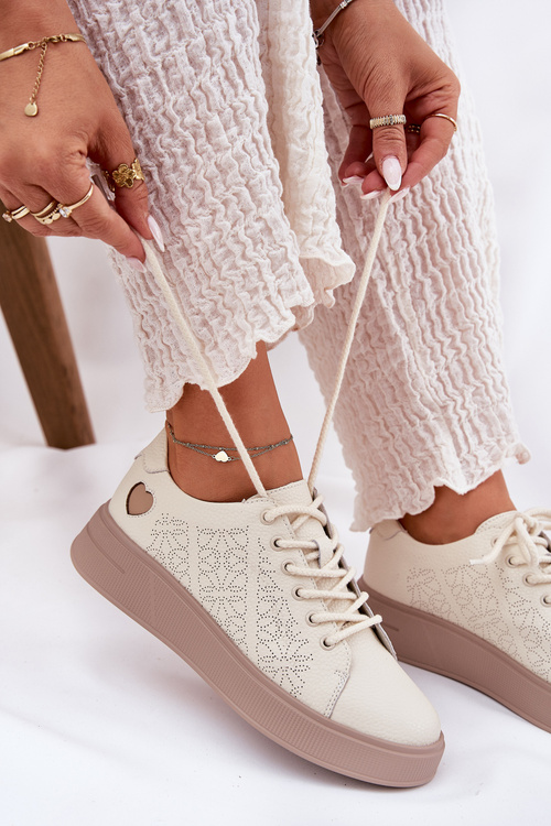 Dámske Kožené Sneakersy Na Platforme Vinceza 88018 Béžové