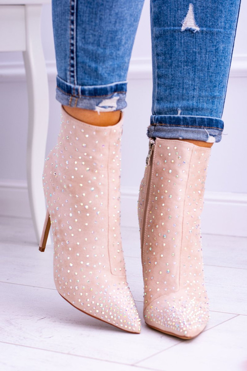 Lu Boo béžové semisove vysoké boty na patě zirkony Cubano