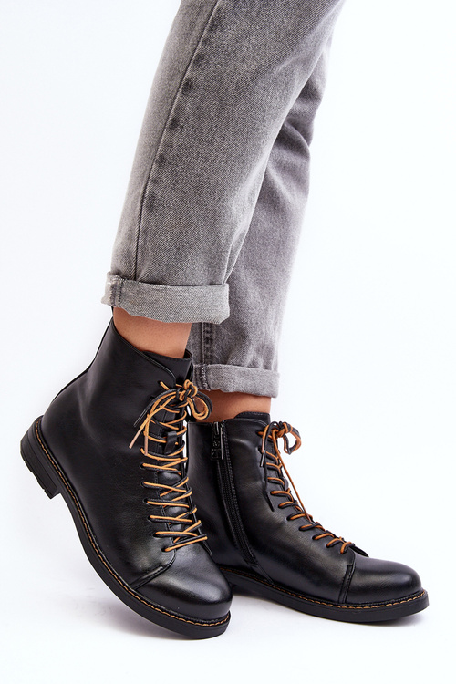 Kožené Boty Trzewiki Dámské Černé Ethel