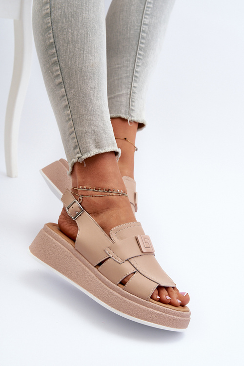 Kožené dámské sandály na platformě a klínku tmavě hnědé Vivitellia