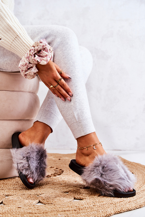 Pantofle s kožíškem Gumove Šedé Pollie