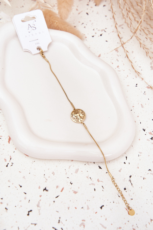 Dámsky náramok s príveskom kruh s kvetmi zlatý