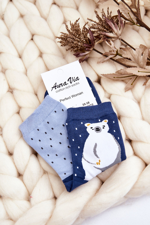 Dámské Legrační ponožky Mismatch Lední medvěd námořnická modrá