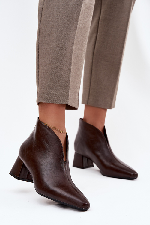 Eko kožené dámské kotníkové boty na podpatku čokoládové Rylina