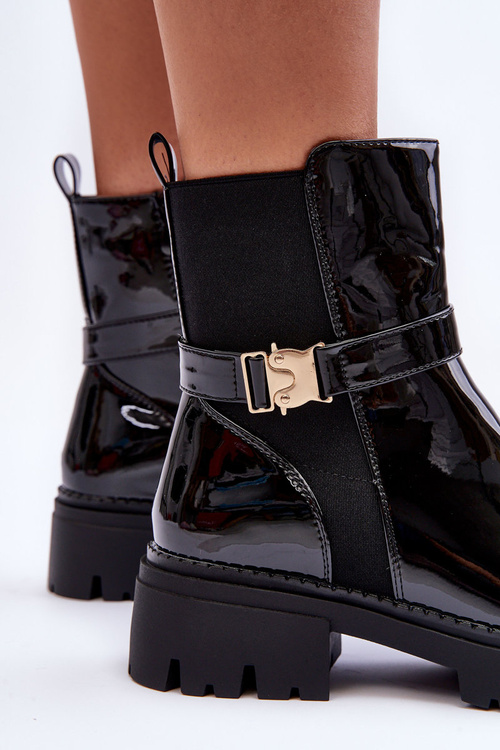 Lakované Dámské Boty na Podpatku Černé Elspetia