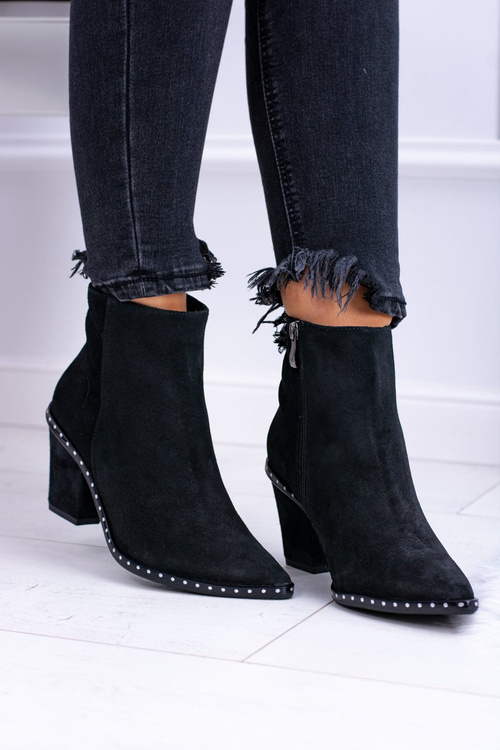 Kožené semišové černé dámské kotníkové boty se zipem Sonoma