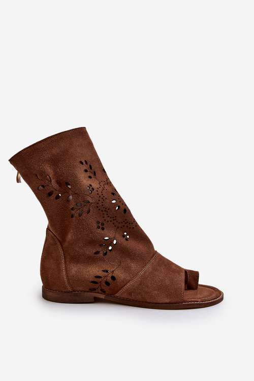 Zazoo 3437 Dámské Semišové Sandály S Hřídelí Na Zip Hnědé