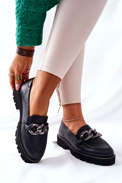 Dámské Boty Loafers Kůže Černé Sthonto