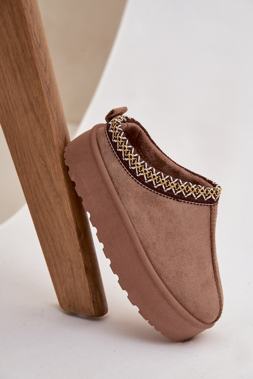 Detské zimné topánky pre mládež s výšivkou na platforme Khaki Jolisse