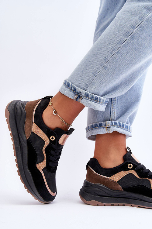 Módne kožené športové topánky dámska čierna kalarena