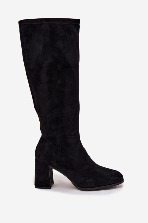 Dámske čižmy na podpätku z eko semišu čierne Yelisse