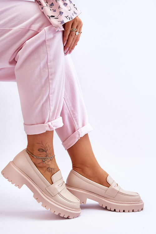 Kožené posuvné mokasíry na platforme Riverside béžovej platformy