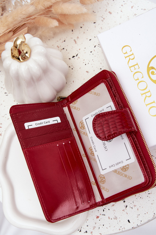 Lakovaný dámsky peňaženka s reliéfnym a zlatým detailom červená Evlinne