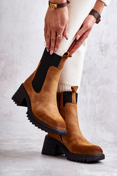 Dámské teplé kozačky na podpatku velbloud Abella