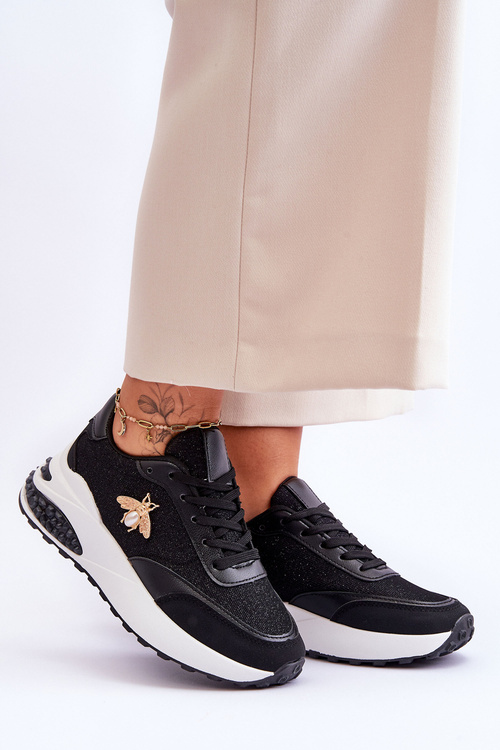 Lesklé športové topánky s ornamentom Black Seneca